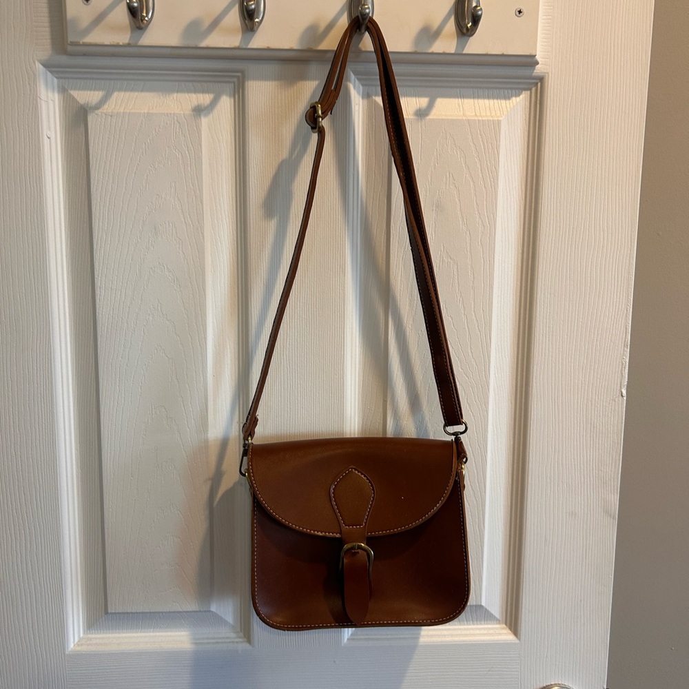 Classic Vegan Leather Saddle Crossbody Bag in Brown